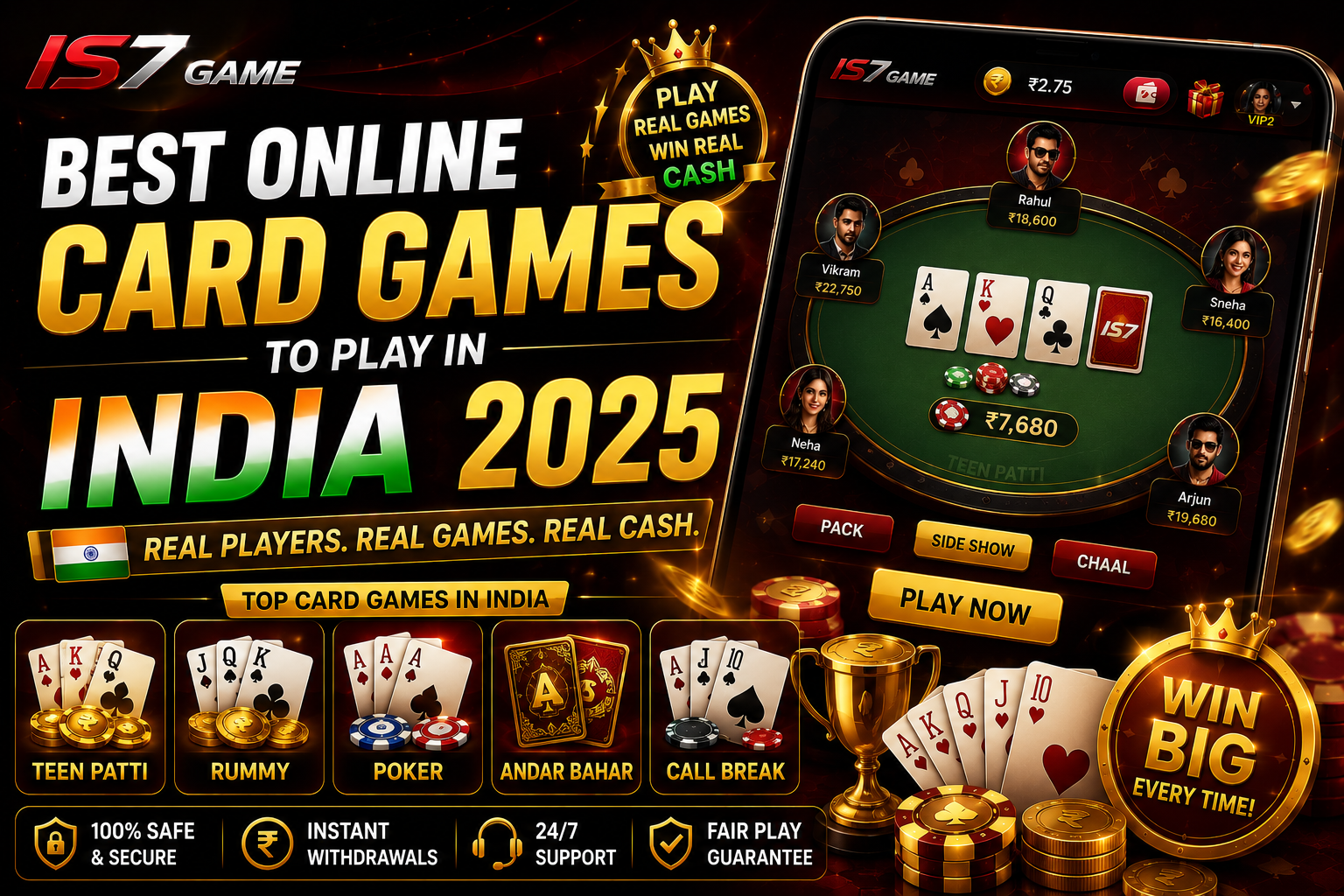 Teen Patti and Andar Bahar rules and tips on is7 game